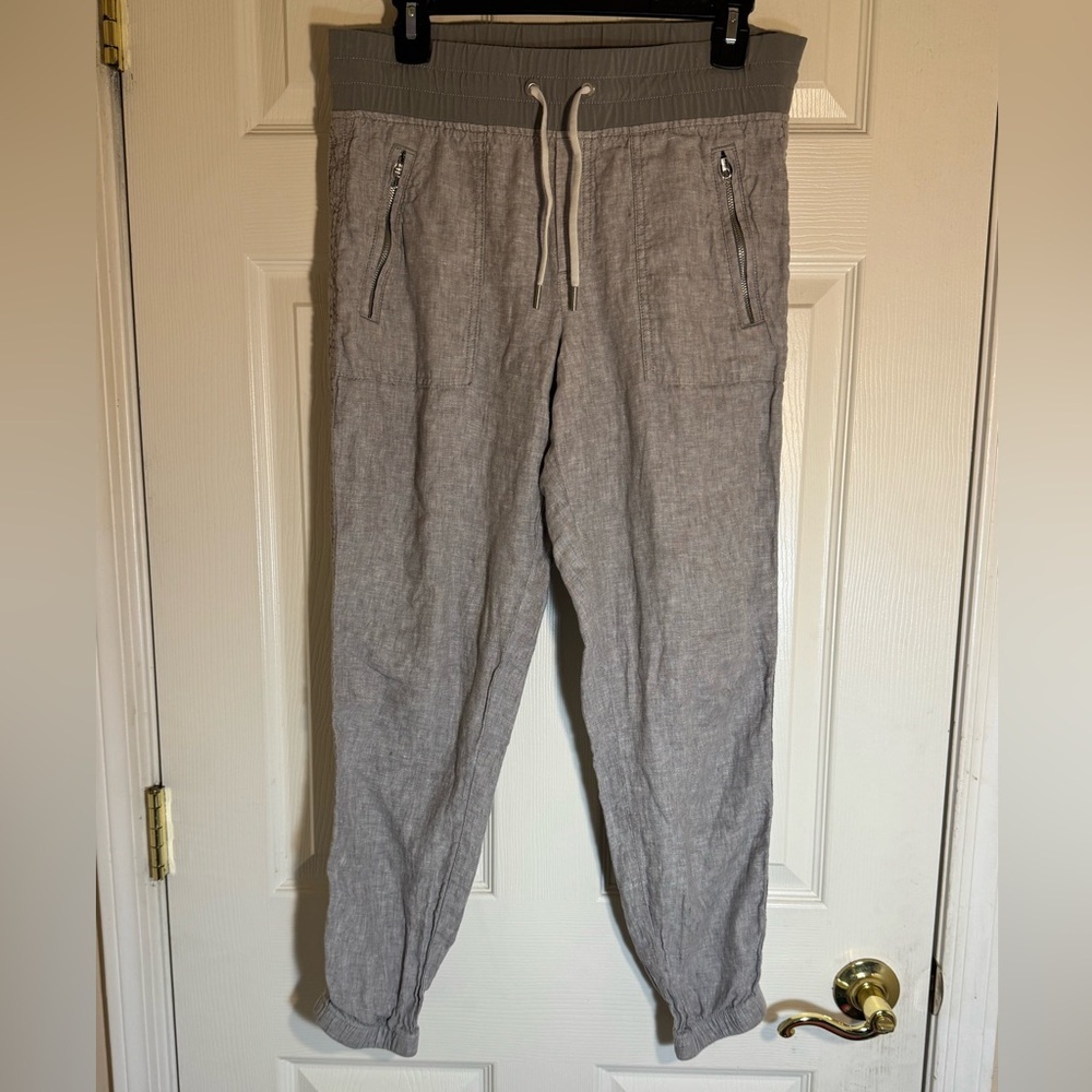 Athleta Cabo Linen Jogger Pants Gray Women’s Size 8 Athleisure Lounge Wear Beach